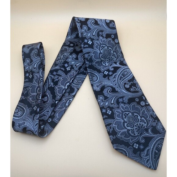 Daniel Cremieux Hand Made Silk Tie Blue Silver Paisley Floral Necktie - Picture 2 of 8
